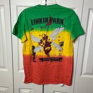 Linkin Park Shirt Green Yellow Red Mens Medium Colorblock Tie Dye Hybrid Theory